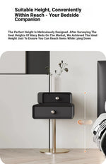 Stylish PU Leather and Solid Wood Bedside Cupboard with Elegant Gold Base – Modern Nightstand Storage Solution hxy-5165