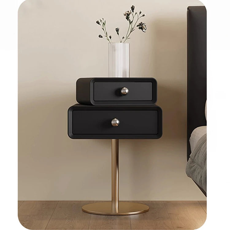 Stylish PU Leather and Solid Wood Bedside Cupboard with Elegant Gold Base – Modern Nightstand Storage Solution hxy-5165