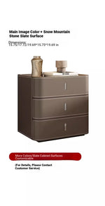Stylish Bedside Cupboard with Ceramic Sintered Stone and Solid Wood - 3 Drawer Nightstand in Synthetic Leather Finish hxy-5166