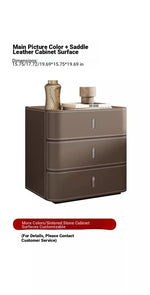 Stylish Bedside Cupboard with Ceramic Sintered Stone and Solid Wood - 3 Drawer Nightstand in Synthetic Leather Finish hxy-5166