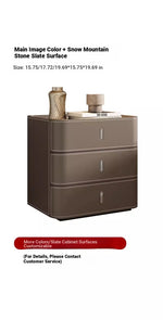 Stylish Bedside Cupboard with Ceramic Sintered Stone and Solid Wood - 3 Drawer Nightstand in Synthetic Leather Finish hxy-5166