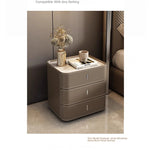 Stylish Bedside Cupboard with Ceramic Sintered Stone and Solid Wood - 3 Drawer Nightstand in Synthetic Leather Finish hxy-5166