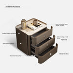 Stylish Bedside Cupboard with Ceramic Sintered Stone and Solid Wood - 3 Drawer Nightstand in Synthetic Leather Finish hxy-5166