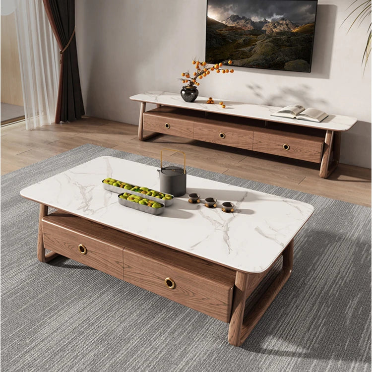 Elegant Ash Wood TV Cabinet with Sintered Stone Top – Modern Home Entertainment Solution hyc-3114