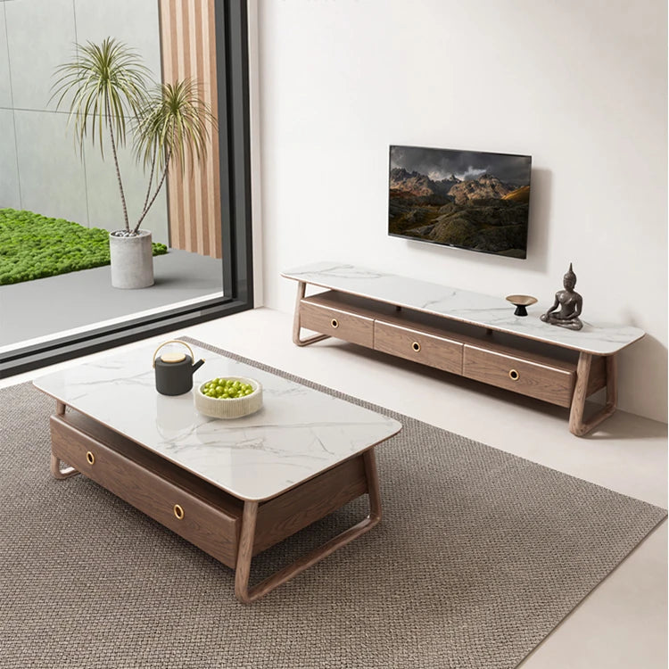 Elegant Ash Wood TV Cabinet with Sintered Stone Top – Modern Home Entertainment Solution hyc-3114
