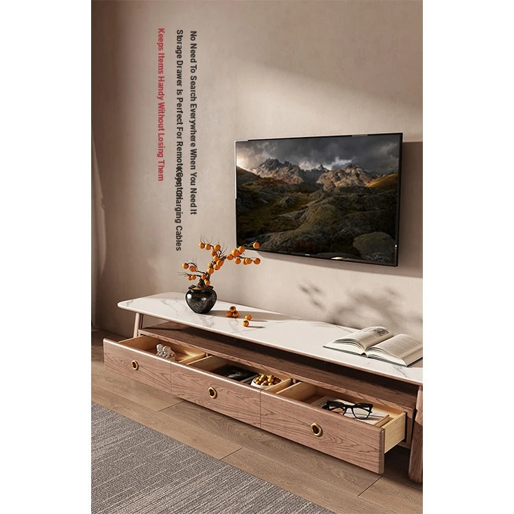 Elegant Ash Wood TV Cabinet with Sintered Stone Top – Modern Home Entertainment Solution hyc-3114