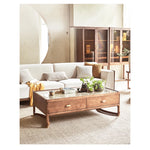 Stylish Ash Wood Coffee Table with Sintered Stone Top and Storage Drawers - Modern Living Room Furniture hyc-3116