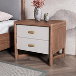 Elegant Ash Wood Nightstand with Dual Drawers and Gold Accents – Modern Bedroom Storage Solution hyc-3119