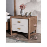 Elegant Ash Wood Nightstand with Dual Drawers and Gold Accents – Modern Bedroom Storage Solution hyc-3119