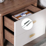 Elegant Ash Wood Nightstand with Dual Drawers and Gold Accents – Modern Bedroom Storage Solution hyc-3119