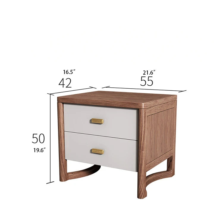 Elegant Ash Wood Nightstand with Dual Drawers and Gold Accents – Modern Bedroom Storage Solution hyc-3119