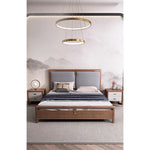 Elegant Ash Wood Nightstand with Dual Drawers and Gold Accents – Modern Bedroom Storage Solution hyc-3119