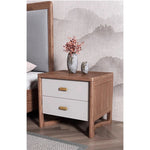 Elegant Ash Wood Nightstand with Dual Drawers and Gold Accents – Modern Bedroom Storage Solution hyc-3119