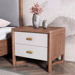 Elegant Ash Wood Nightstand with Dual Drawers and Gold Accents – Modern Bedroom Storage Solution hyc-3119