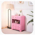 Stylish Pink Solid Wood Cabinet with Tempered Glass Display Shelves hyj-2298