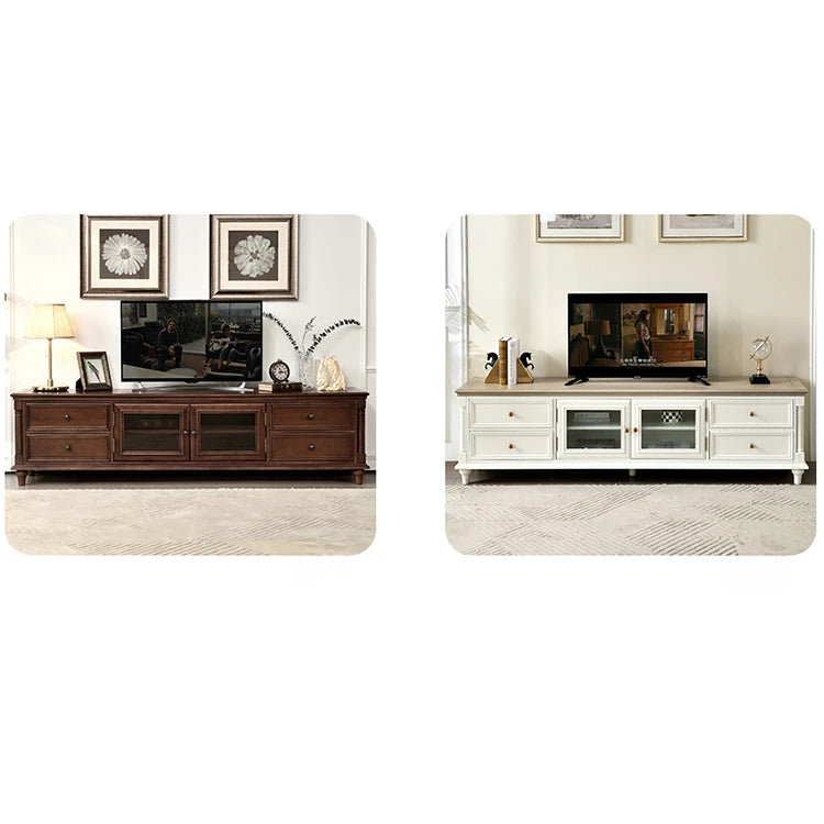 Luxurious Solid Wood TV Cabinet with Tempered Glass Doors - Elegant Living Room Centerpiece hyjyj-4262