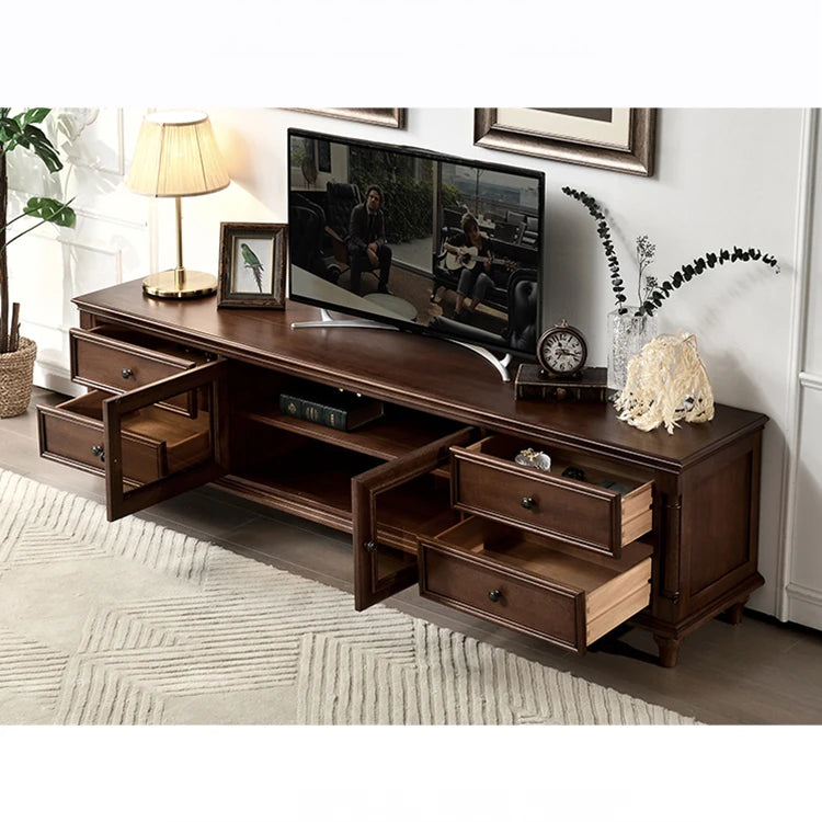 Luxurious Solid Wood TV Cabinet with Tempered Glass Doors - Elegant Living Room Centerpiece hyjyj-4262