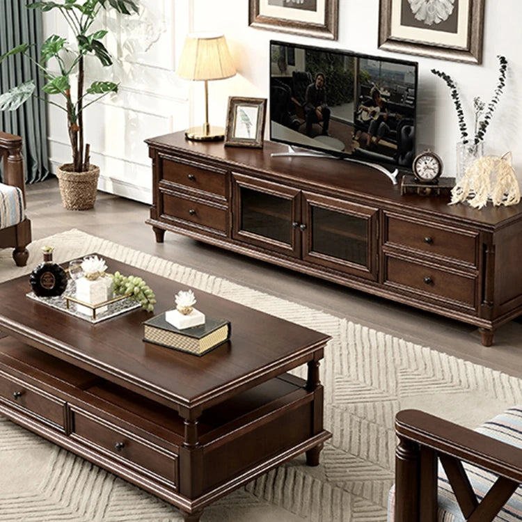 Luxurious Solid Wood TV Cabinet with Tempered Glass Doors - Elegant Living Room Centerpiece hyjyj-4262