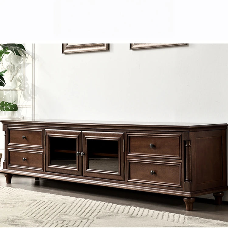 Luxurious Solid Wood TV Cabinet with Tempered Glass Doors - Elegant Living Room Centerpiece hyjyj-4262