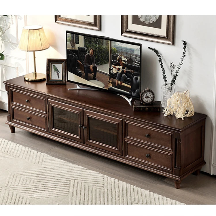 Luxurious Solid Wood TV Cabinet with Tempered Glass Doors - Elegant Living Room Centerpiece hyjyj-4262