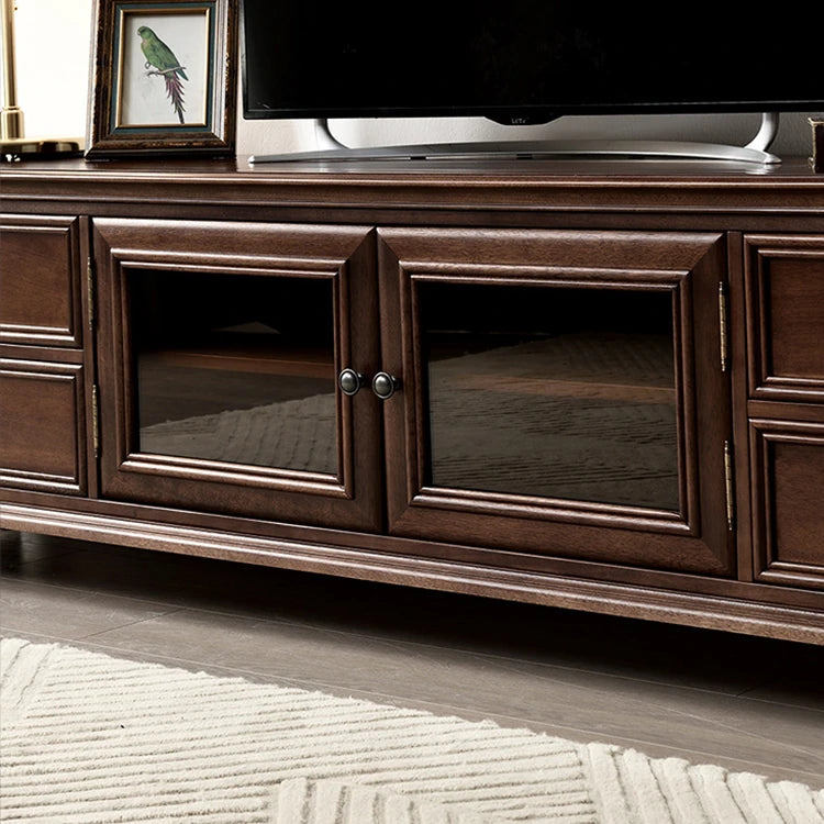 Luxurious Solid Wood TV Cabinet with Tempered Glass Doors - Elegant Living Room Centerpiece hyjyj-4262