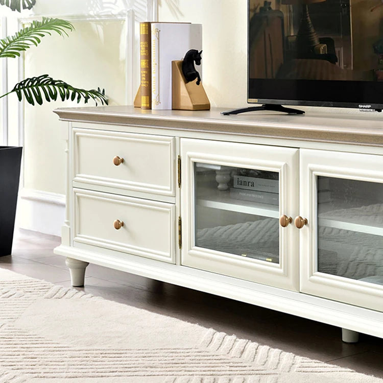 Luxurious Solid Wood TV Cabinet with Tempered Glass Accents - Elegance for Modern Living Rooms hyjyj-4263