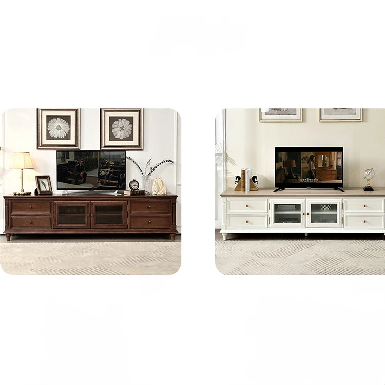 Luxurious Solid Wood TV Cabinet with Tempered Glass Accents - Elegance for Modern Living Rooms hyjyj-4263