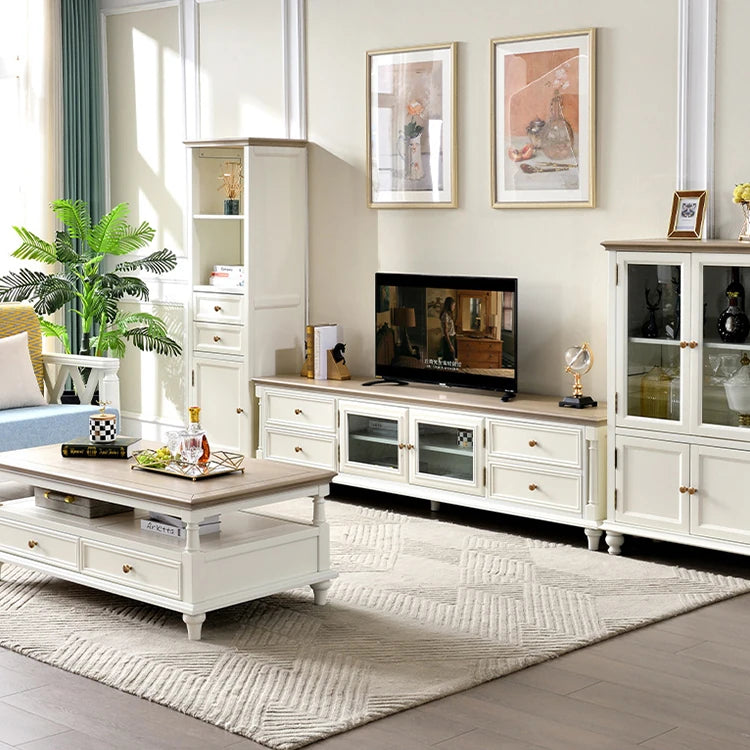 Luxurious Solid Wood TV Cabinet with Tempered Glass Accents - Elegance for Modern Living Rooms hyjyj-4263