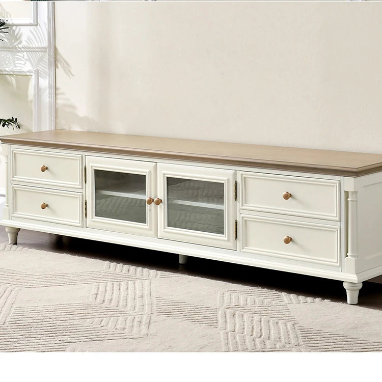 Luxurious Solid Wood TV Cabinet with Tempered Glass Accents - Elegance for Modern Living Rooms hyjyj-4263