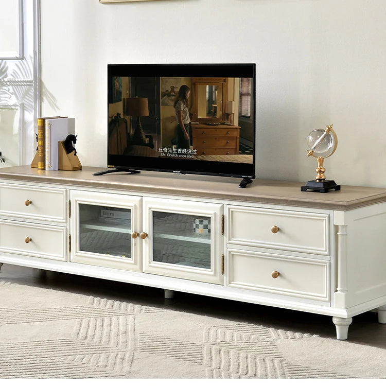 Luxurious Solid Wood TV Cabinet with Tempered Glass Accents - Elegance for Modern Living Rooms hyjyj-4263