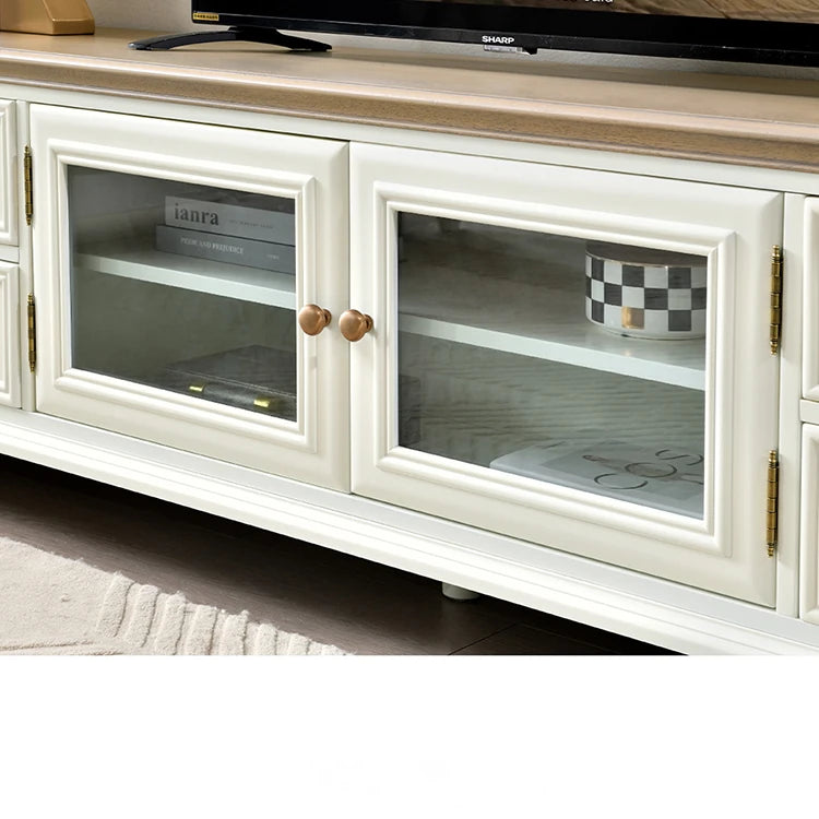 Luxurious Solid Wood TV Cabinet with Tempered Glass Accents - Elegance for Modern Living Rooms hyjyj-4263