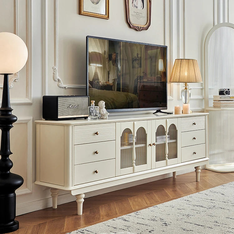 Elegant Solid Wood TV Cabinet with Glass Doors - Stylish Living Room Storage Solution hyjyj-4278