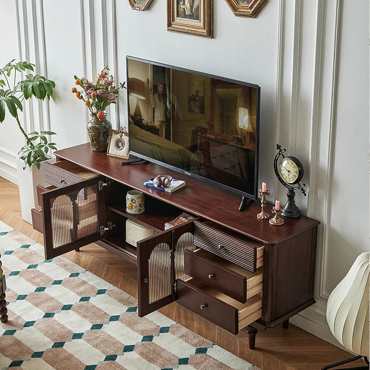 Elegant Solid Wood TV Cabinet with Glass Doors - Stylish Living Room Storage Solution hyjyj-4278