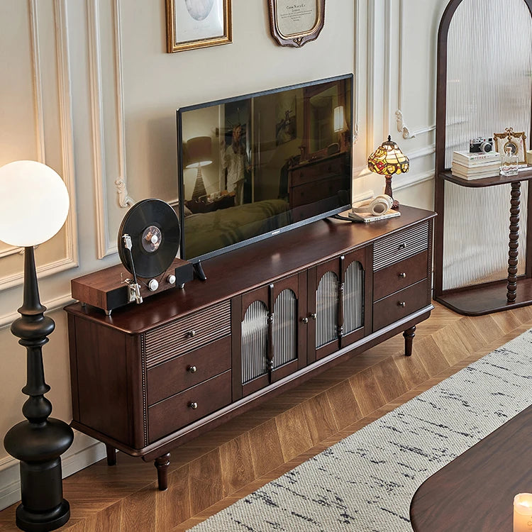 Elegant Solid Wood TV Cabinet with Glass Doors - Stylish Living Room Storage Solution hyjyj-4278