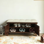 Elegant Solid Wood Cowhide Leather Stool – Perfect for Sophisticated Interiors hyjyj-4293