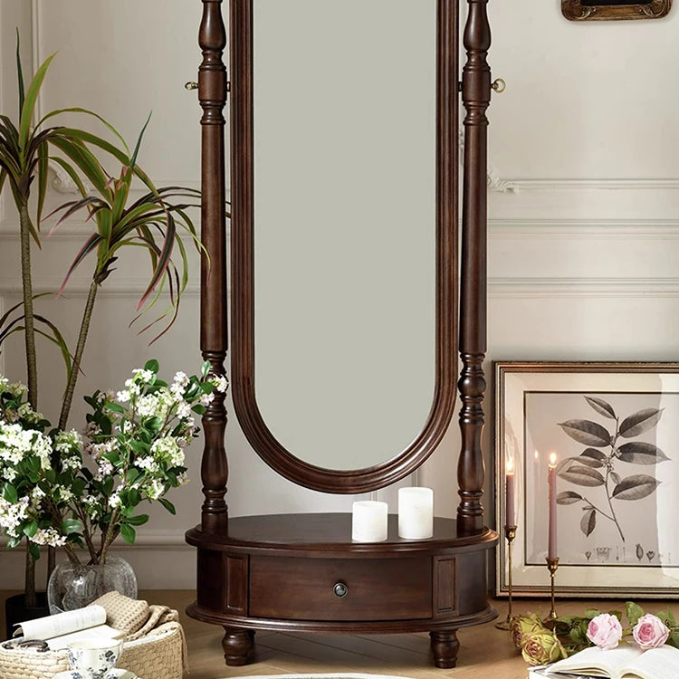 Elegant Solid Wood Mirror with Glass Frame - Perfect for Classic Interiors hyjyj-4295