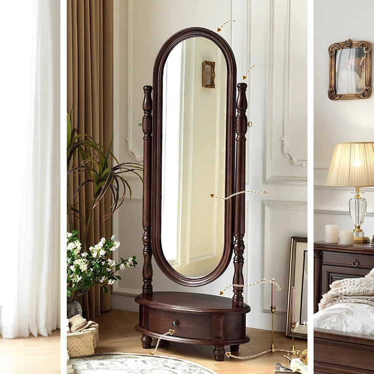 Elegant Solid Wood Mirror with Glass Frame - Perfect for Classic Interiors hyjyj-4295