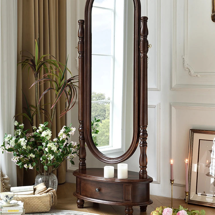 Elegant Solid Wood Mirror with Glass Frame - Perfect for Classic Interiors hyjyj-4295