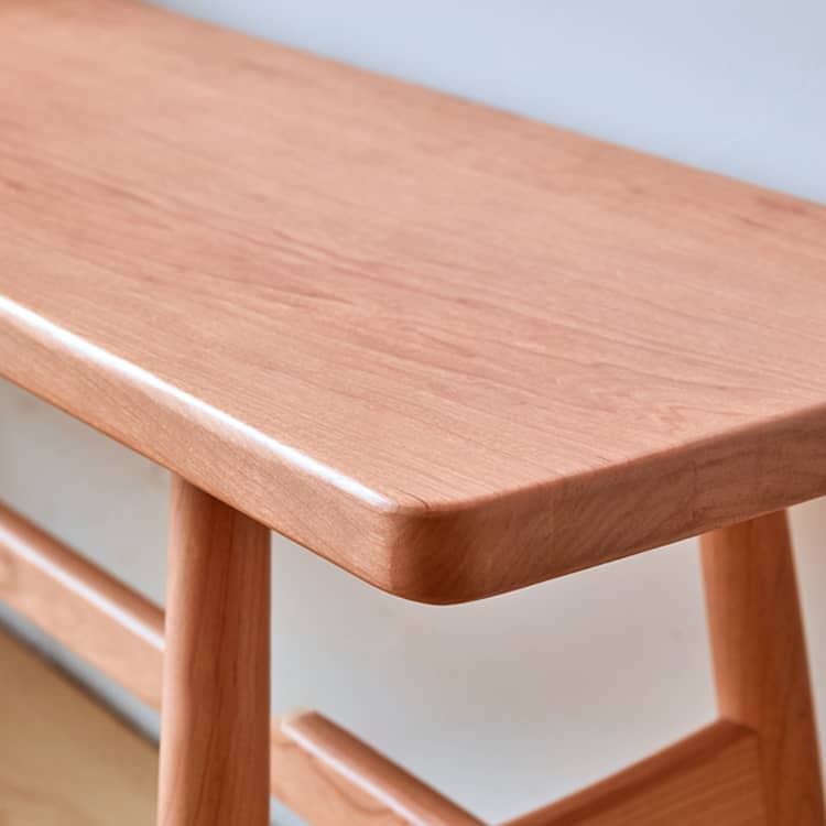 Elegant Grey Brown Stool with Natural Wood Legs in Black Walnut and Cherry Wood, Upholstered in Cotton-Linen Blend hykmq-746