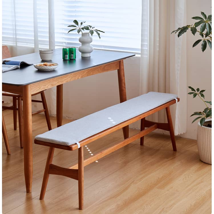 Elegant Grey Brown Stool with Natural Wood Legs in Black Walnut and Cherry Wood, Upholstered in Cotton-Linen Blend hykmq-746