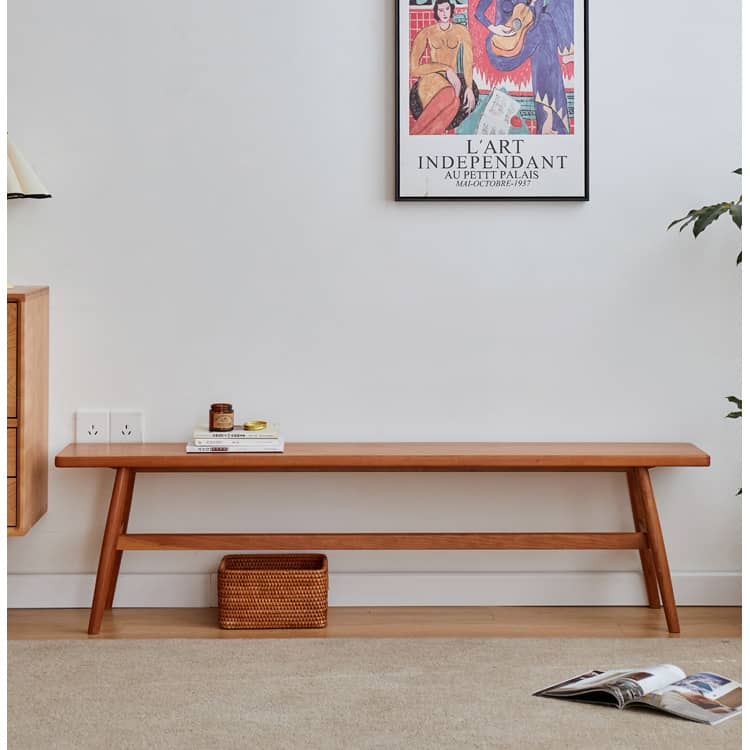 Elegant Grey Brown Stool with Natural Wood Legs in Black Walnut and Cherry Wood, Upholstered in Cotton-Linen Blend hykmq-746