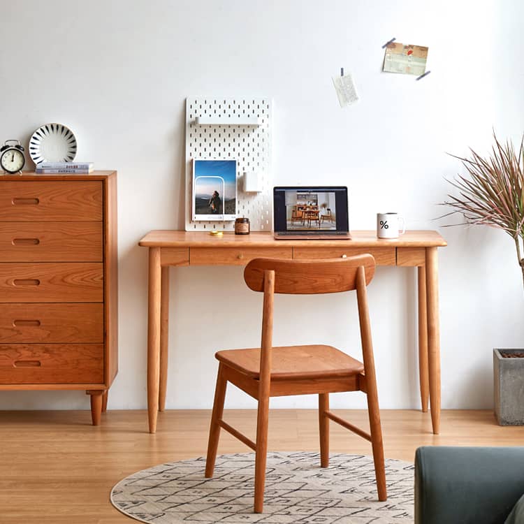 Elegant Cherry Wood and Natural Plywood Table with Copper Accents hykmq-750