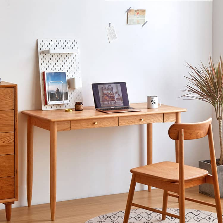 Elegant Cherry Wood and Natural Plywood Table with Copper Accents hykmq-750