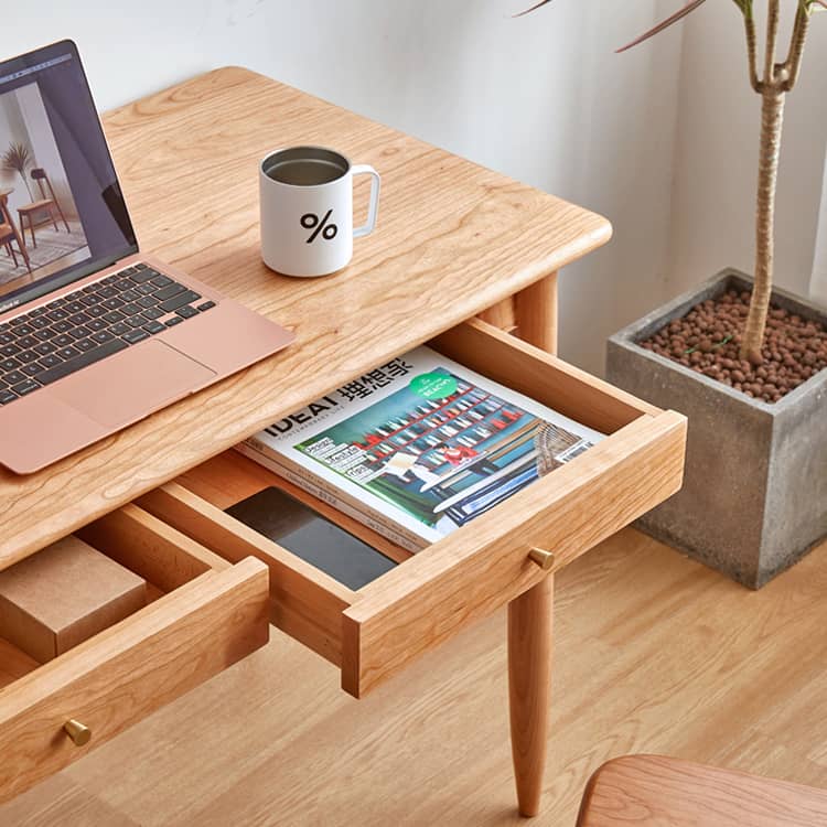 Elegant Cherry Wood and Natural Plywood Table with Copper Accents hykmq-750