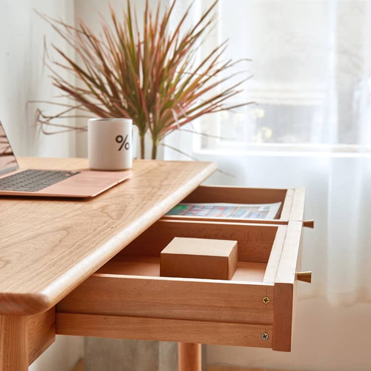 Elegant Cherry Wood and Natural Plywood Table with Copper Accents hykmq-750