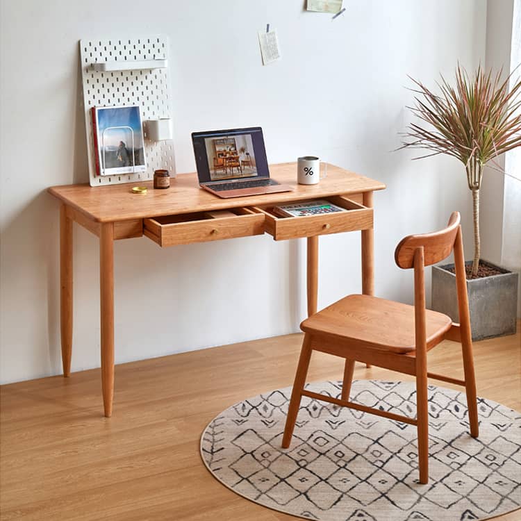 Elegant Cherry Wood and Natural Plywood Table with Copper Accents hykmq-750