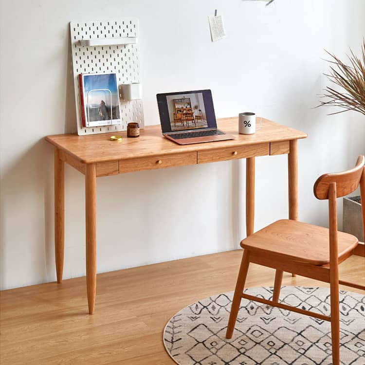 Elegant Cherry Wood and Natural Plywood Table with Copper Accents hykmq-750