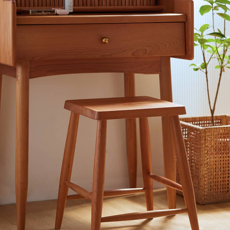 Elegant Cherry Wood Makeup Table with Copper Accents & Glass Top hykmq-752