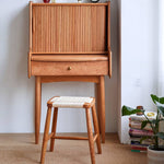 Elegant Cherry Wood Makeup Table with Copper Accents & Glass Top hykmq-752