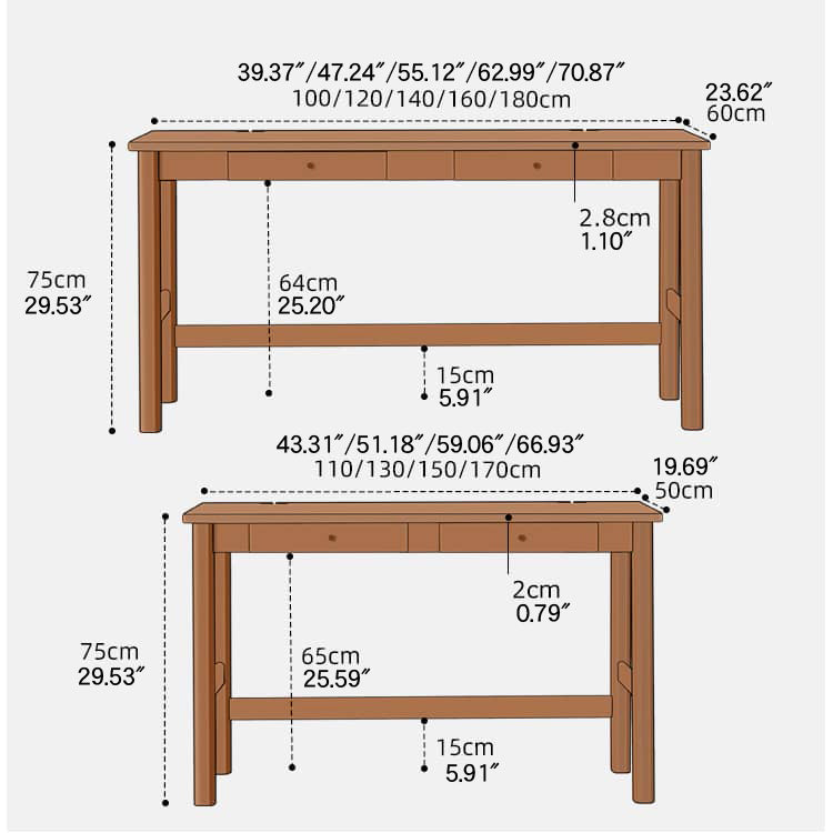 Elegant Brown Natural Wood Table - Black Walnut & Cherry Wood Finish hykmq-753